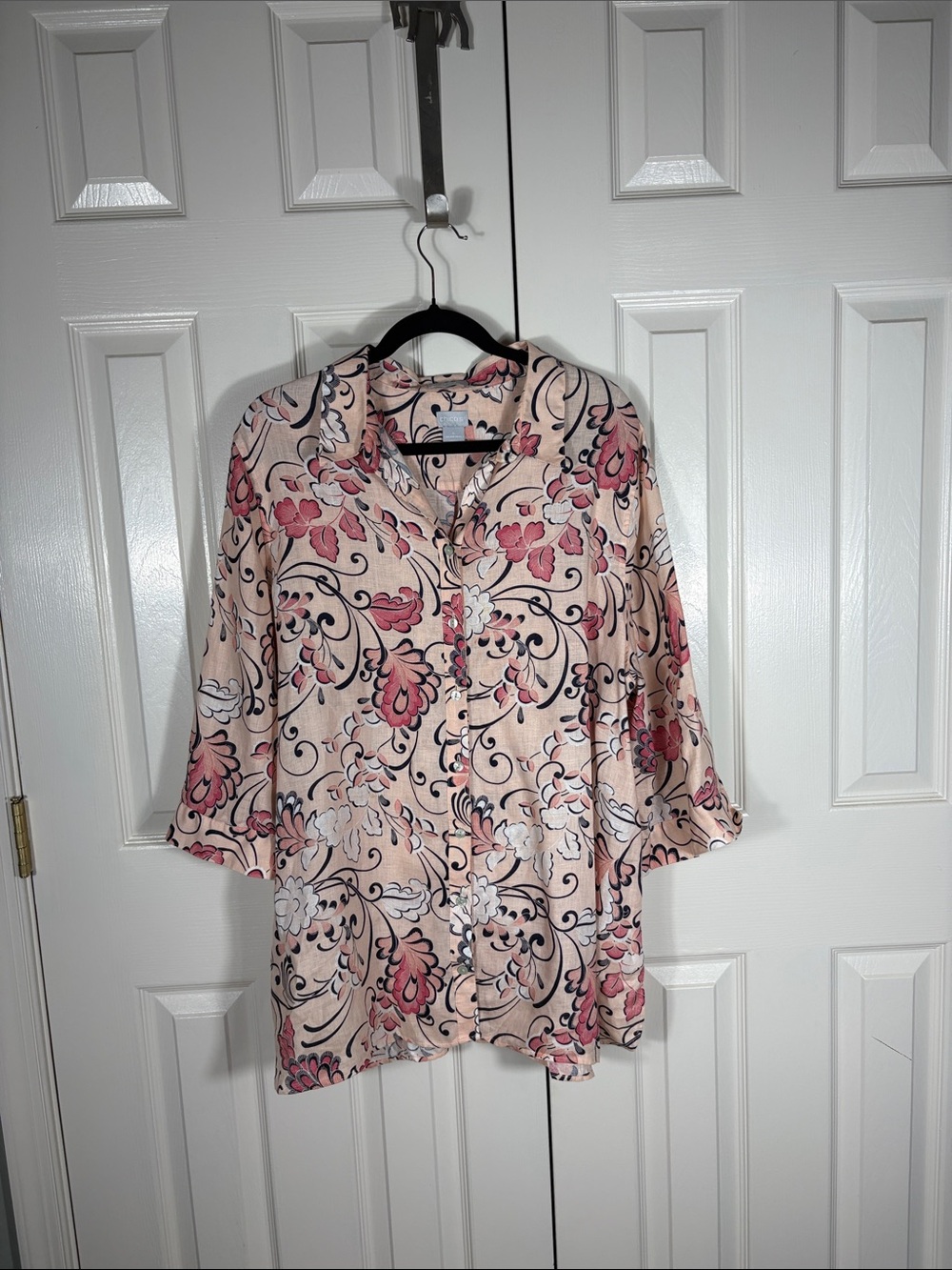 Chico's Pink Floral Button-Up Tunic